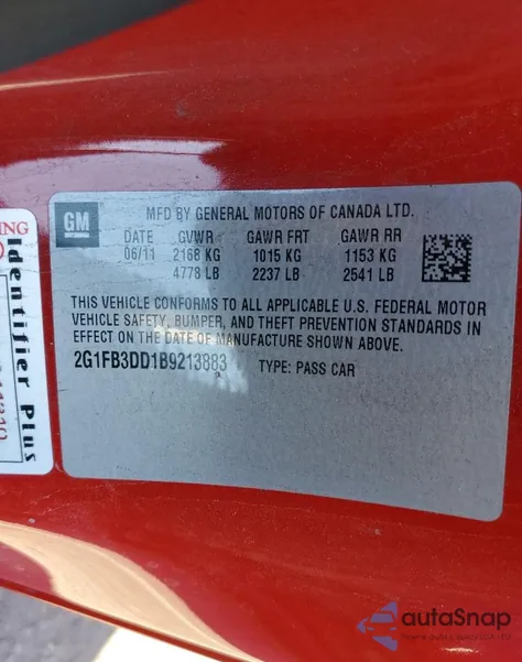 2011 Chevrolet Camaro Lt z USA, uszkodzony, nr VIN 2G1FB3DD1B9213883